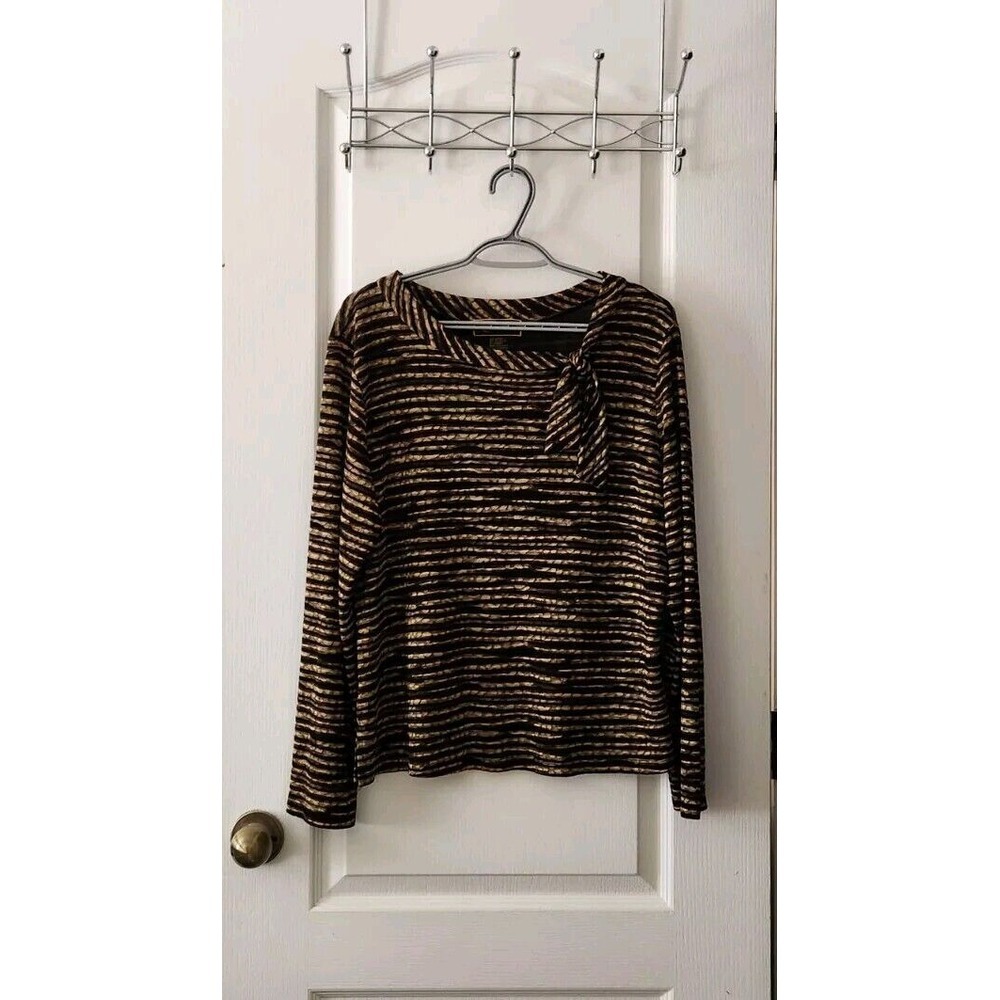 Mirasol Womens Blouse Black Brown‎ Striped Top Boat Neck Vintage Size XL